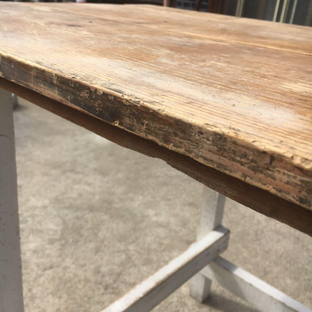 長テーブル【152cm 66cm 高さ76cm 】古材　机　シャビー 3分割天板