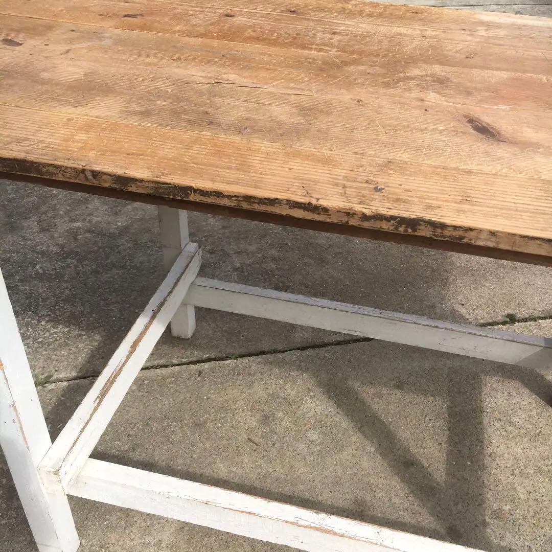 長テーブル【152cm 66cm 高さ76cm 】古材　机　シャビー 3分割天板