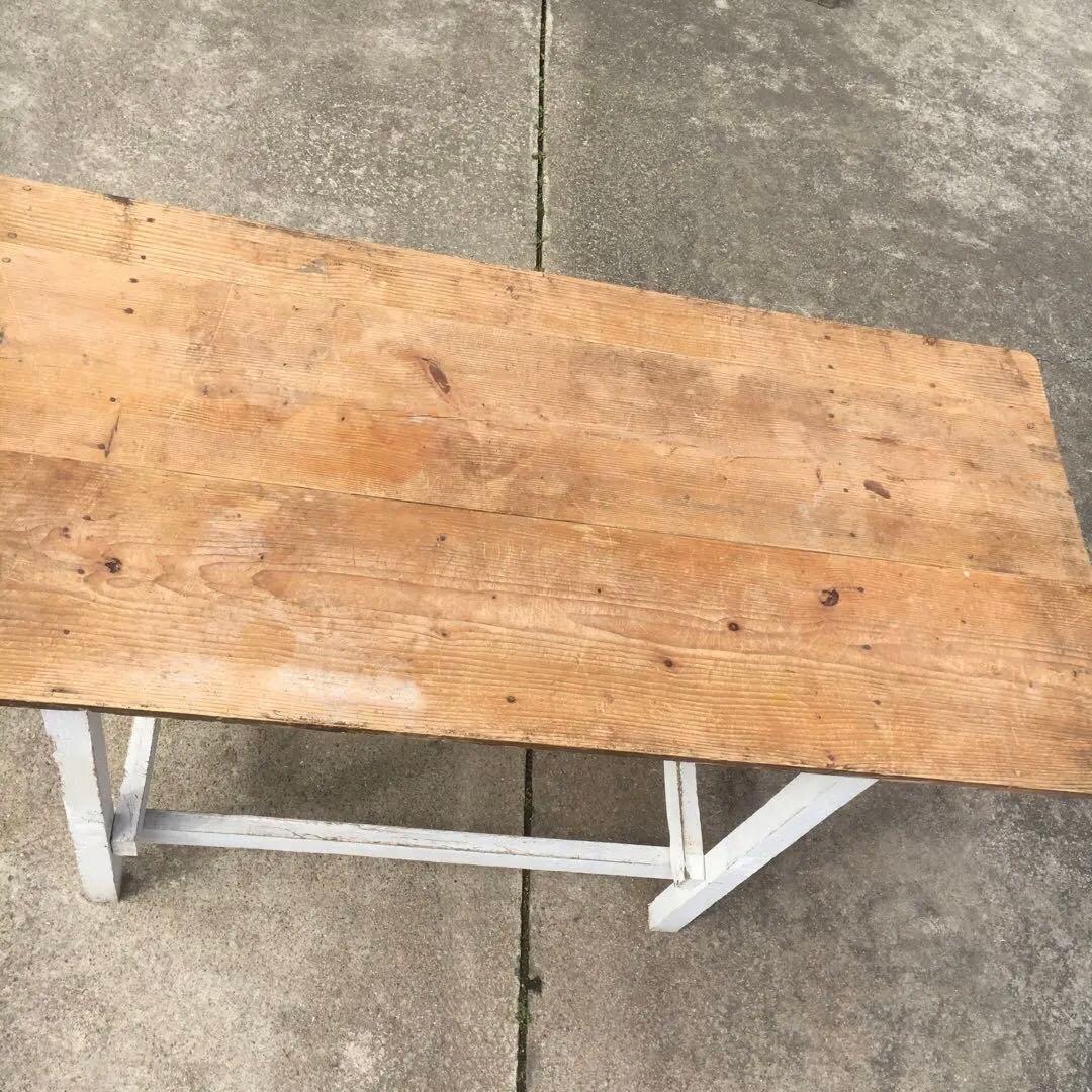 長テーブル【152cm 66cm 高さ76cm 】古材　机　シャビー 3分割天板