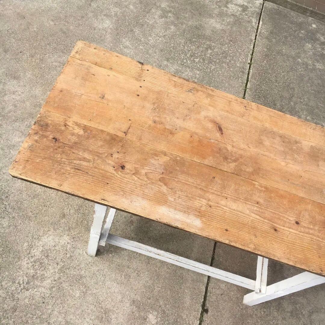 長テーブル【152cm 66cm 高さ76cm 】古材　机　シャビー 3分割天板