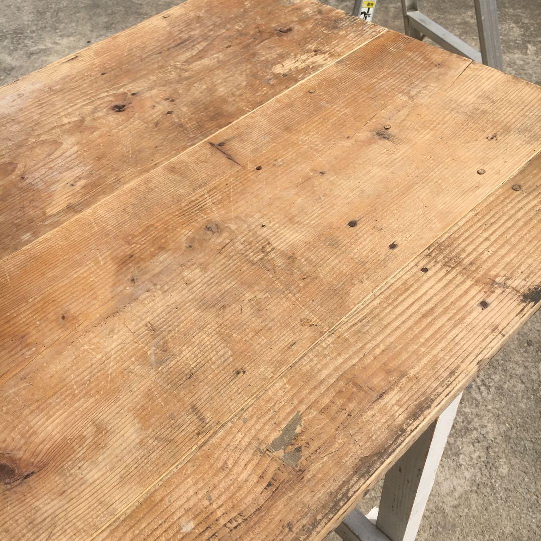 長テーブル【152cm 66cm 高さ76cm 】古材　机　シャビー 3分割天板