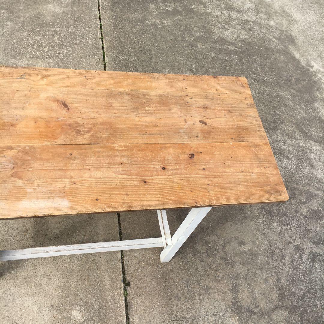 長テーブル【152cm 66cm 高さ76cm 】古材　机　シャビー 3分割天板