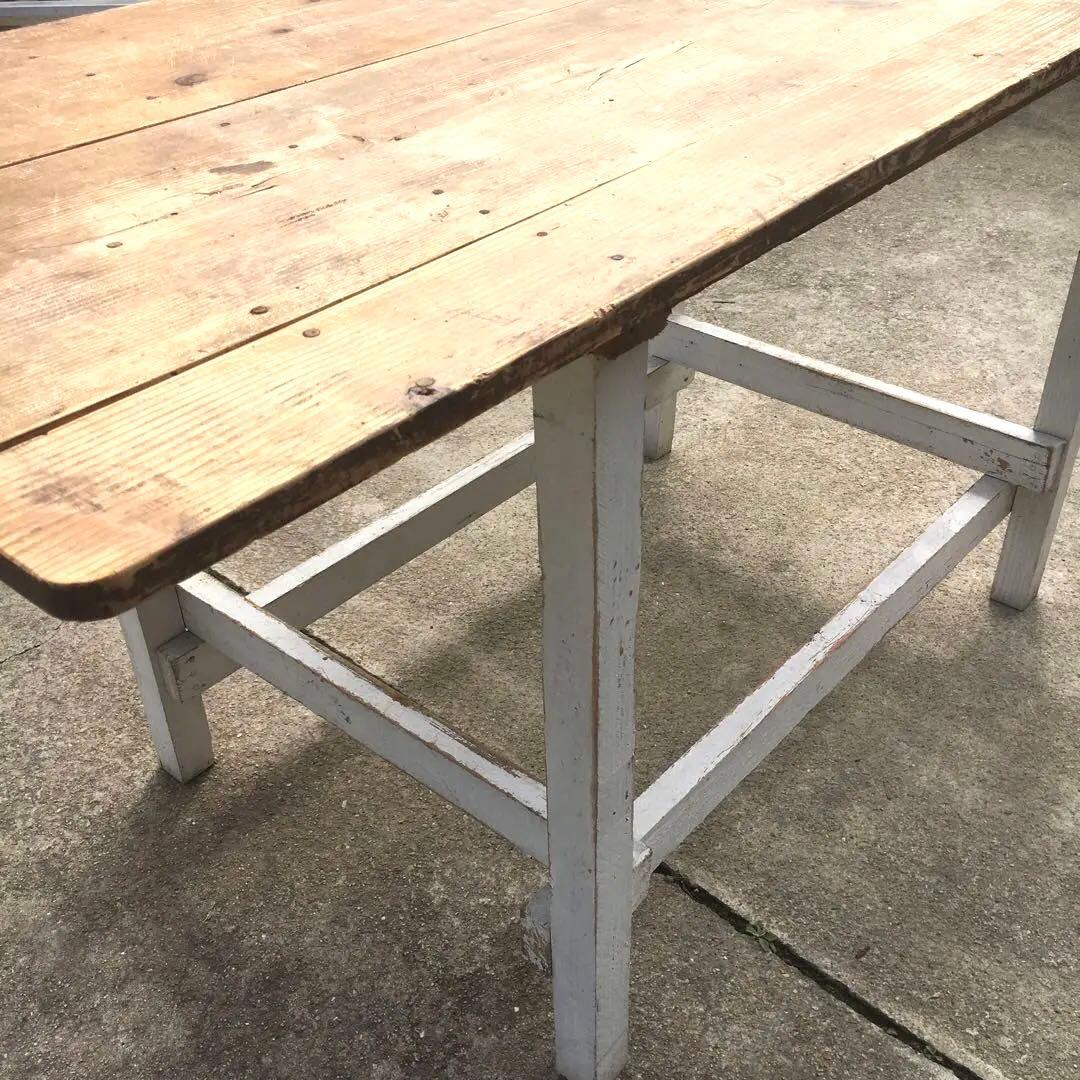 長テーブル【152cm 66cm 高さ76cm 】古材　机　シャビー 3分割天板