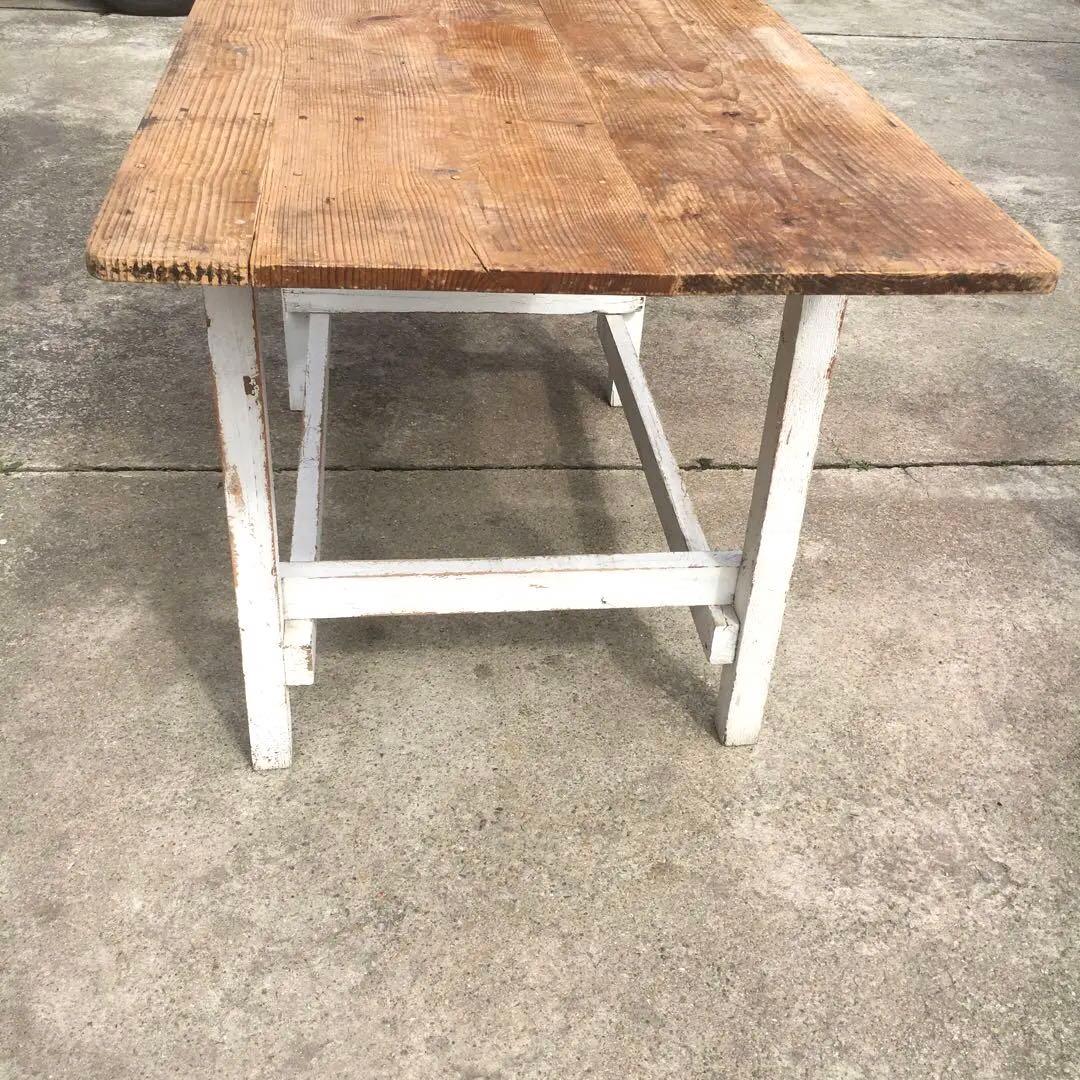 長テーブル【152cm 66cm 高さ76cm 】古材　机　シャビー 3分割天板