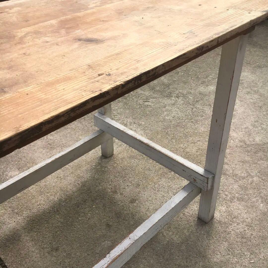 長テーブル【152cm 66cm 高さ76cm 】古材　机　シャビー 3分割天板