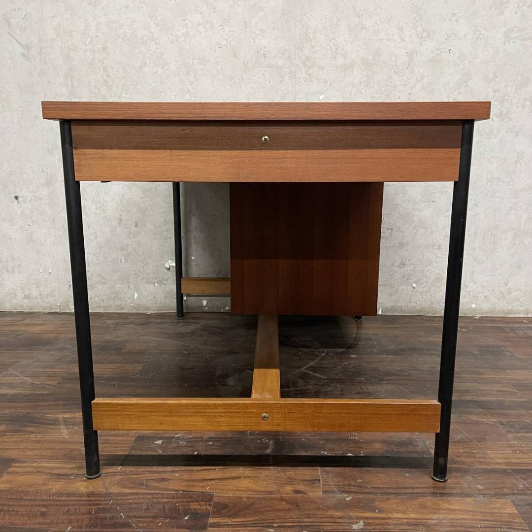 天童木工 片袖机 チーク材 鉄脚 デスク テーブル 机 家具 70 〜 80年代