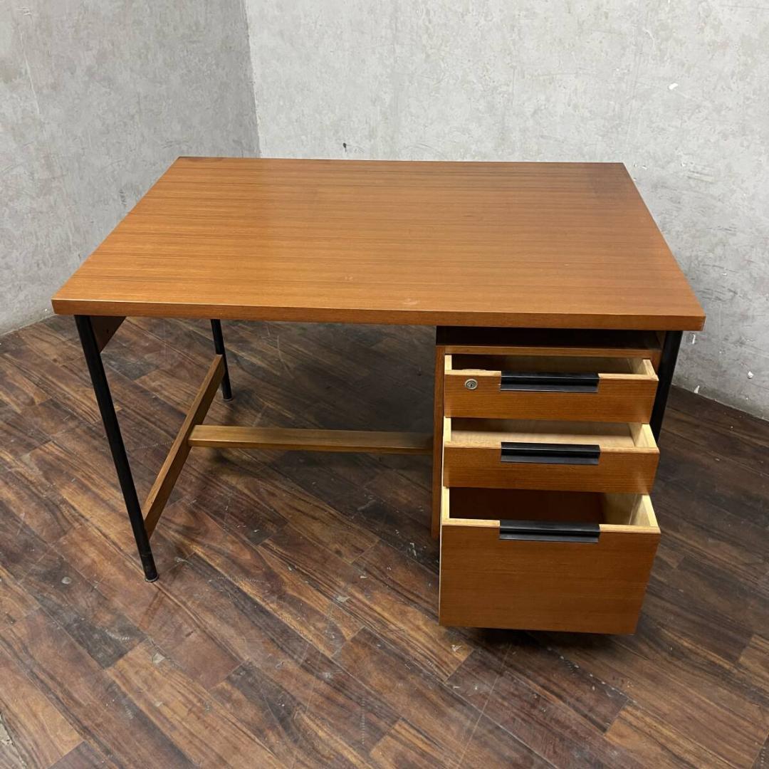 天童木工 片袖机 チーク材 鉄脚 デスク テーブル 机 家具 70 〜 80年代