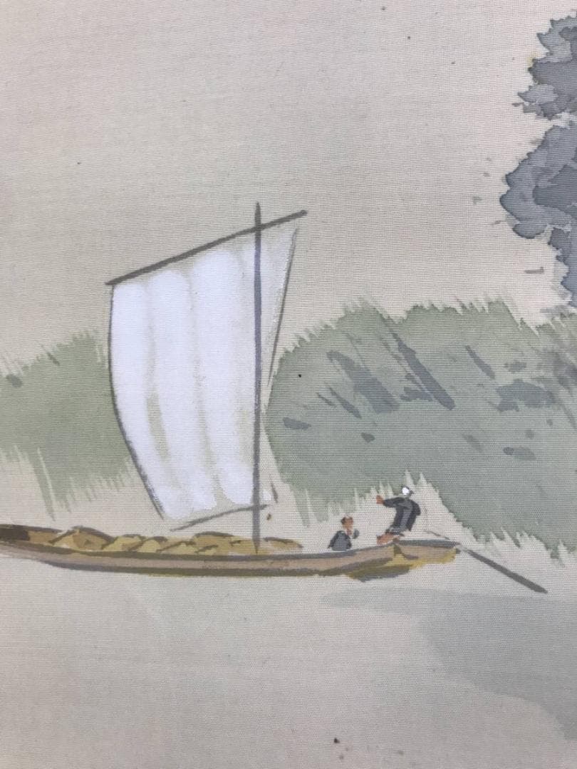 【真作】加畑桃僊/湖畔涼風図/山水図/初夏図/掛軸☆宝船☆AD-448