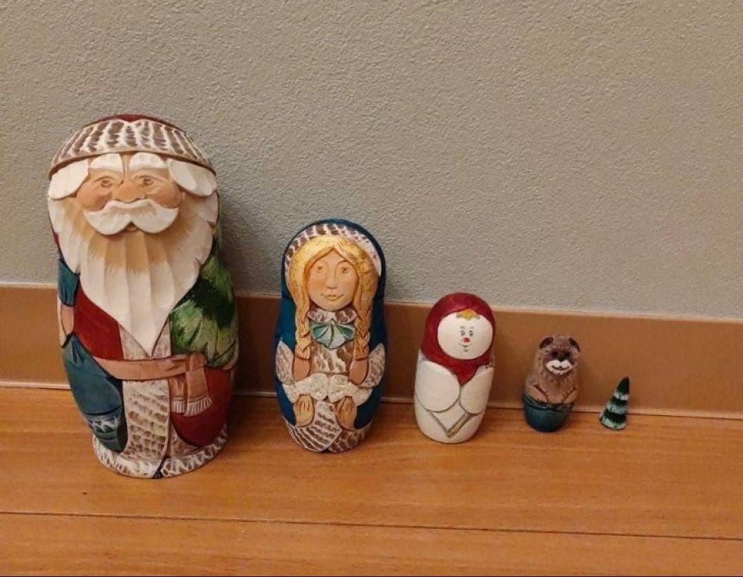 北欧雑貨 職人手作り 木彫り クリスマス マトリョーシカ サンタ【希少】