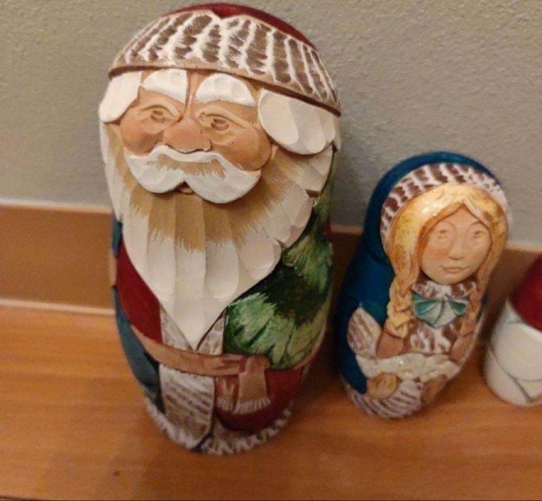 北欧雑貨 職人手作り 木彫り クリスマス マトリョーシカ サンタ【希少】