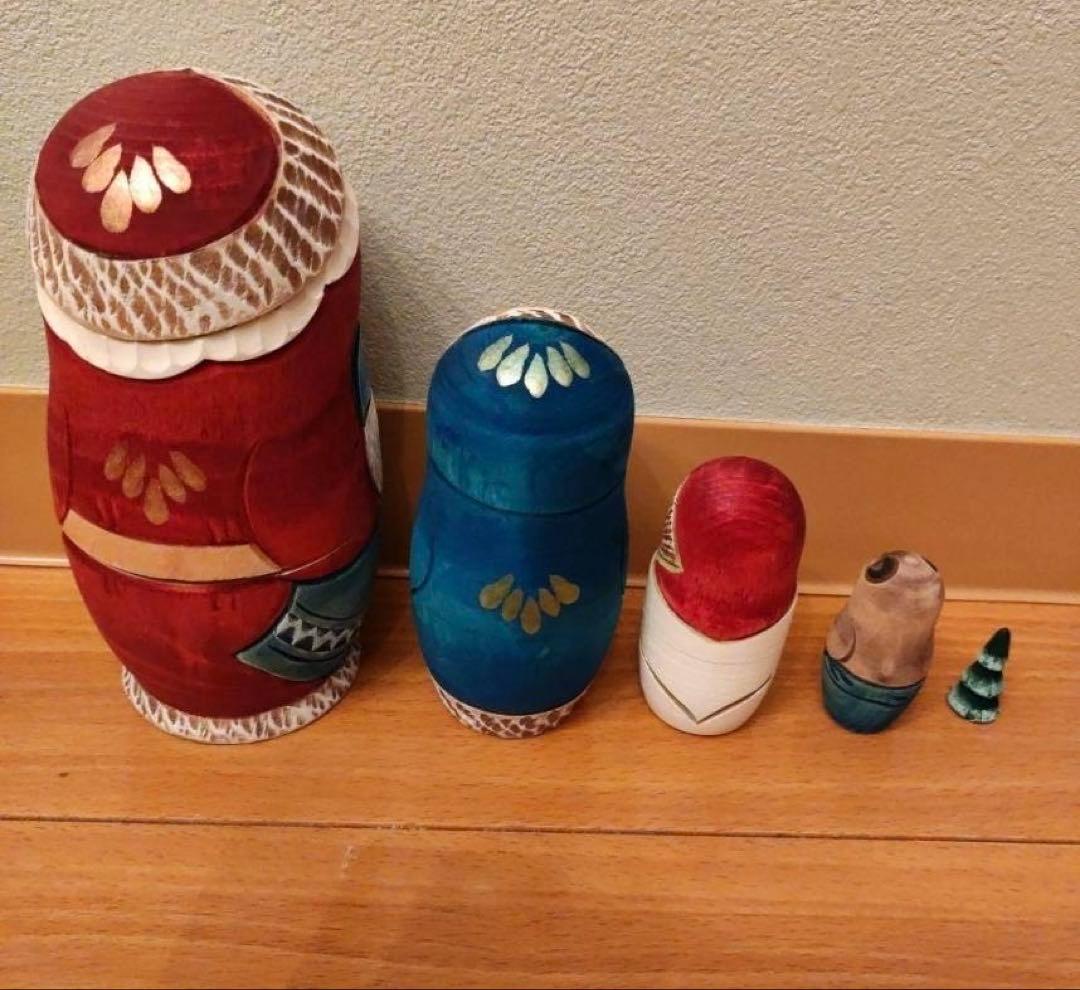 北欧雑貨 職人手作り 木彫り クリスマス マトリョーシカ サンタ【希少】