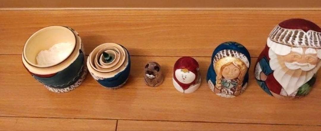 北欧雑貨 職人手作り 木彫り クリスマス マトリョーシカ サンタ【希少】