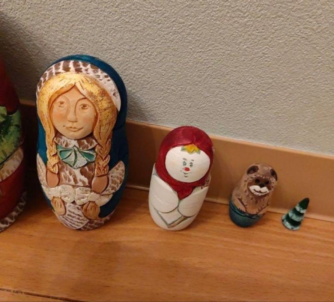 北欧雑貨 職人手作り 木彫り クリスマス マトリョーシカ サンタ【希少】