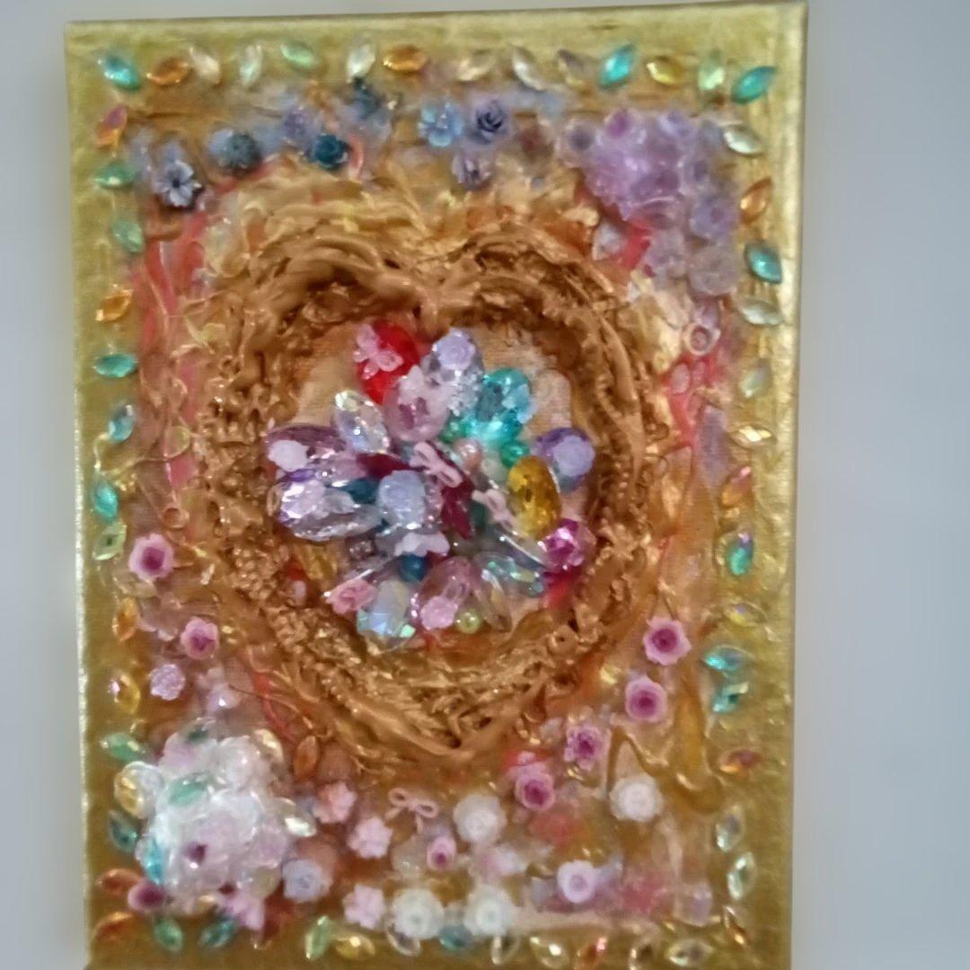 壁掛けアート　ハートアート♥️　金箔漆等使用　縁結び　良縁祈願　　　一点物