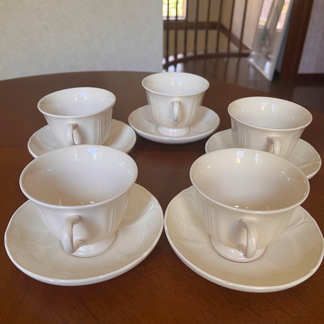 【黒壺美品】ウェッジウッド★クイーンズプレーン★花リムC/S 5客