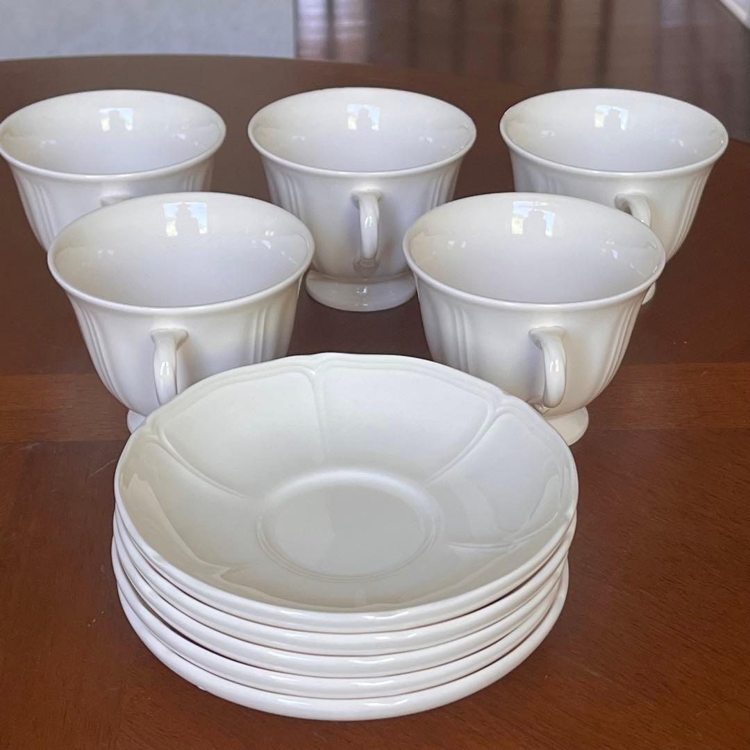 【黒壺美品】ウェッジウッド★クイーンズプレーン★花リムC/S 5客