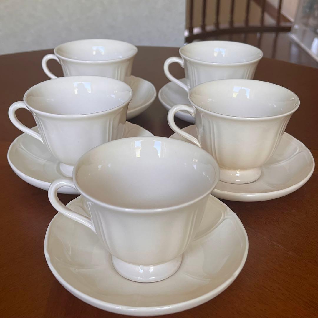 【黒壺美品】ウェッジウッド★クイーンズプレーン★花リムC/S 5客