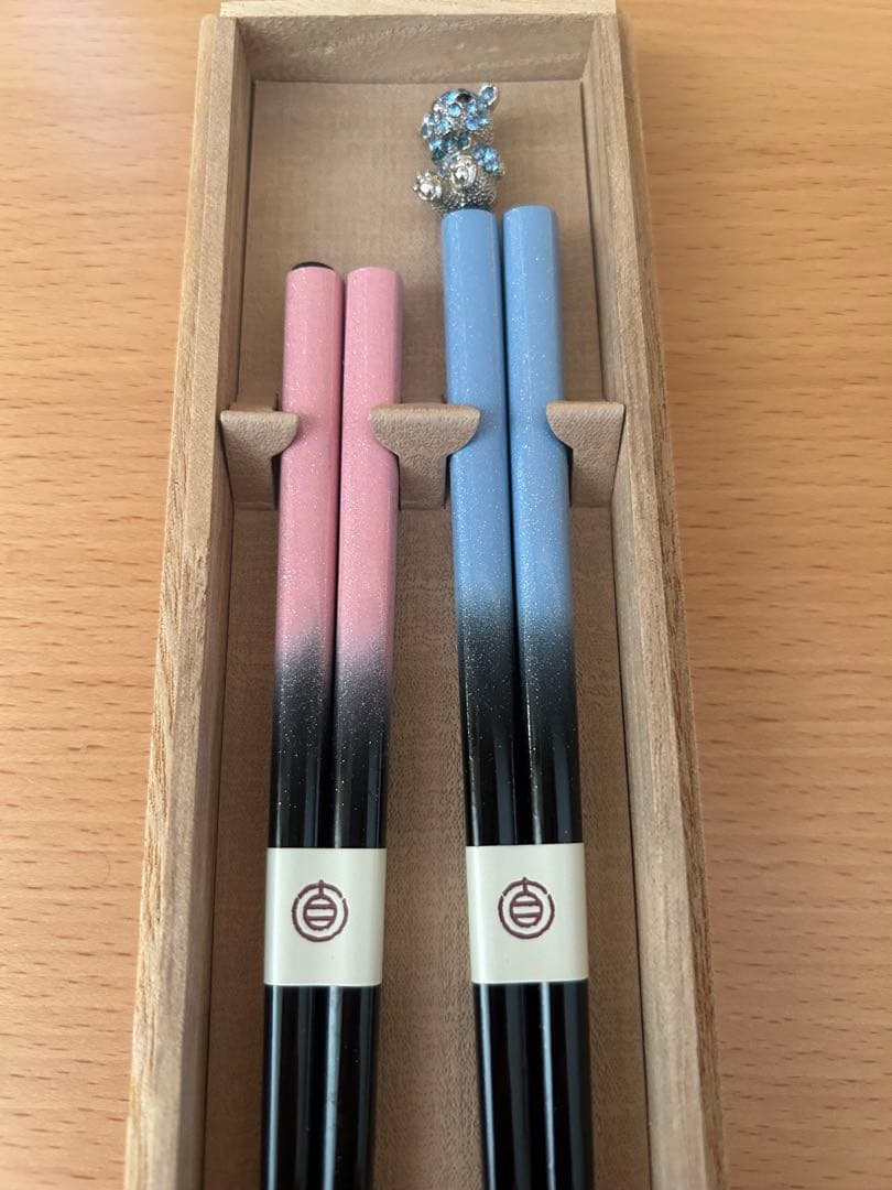 銀座　夏野　箸　夫婦箸ペア　ピアス　くま　ピンク　水色　漆器　ビジュー