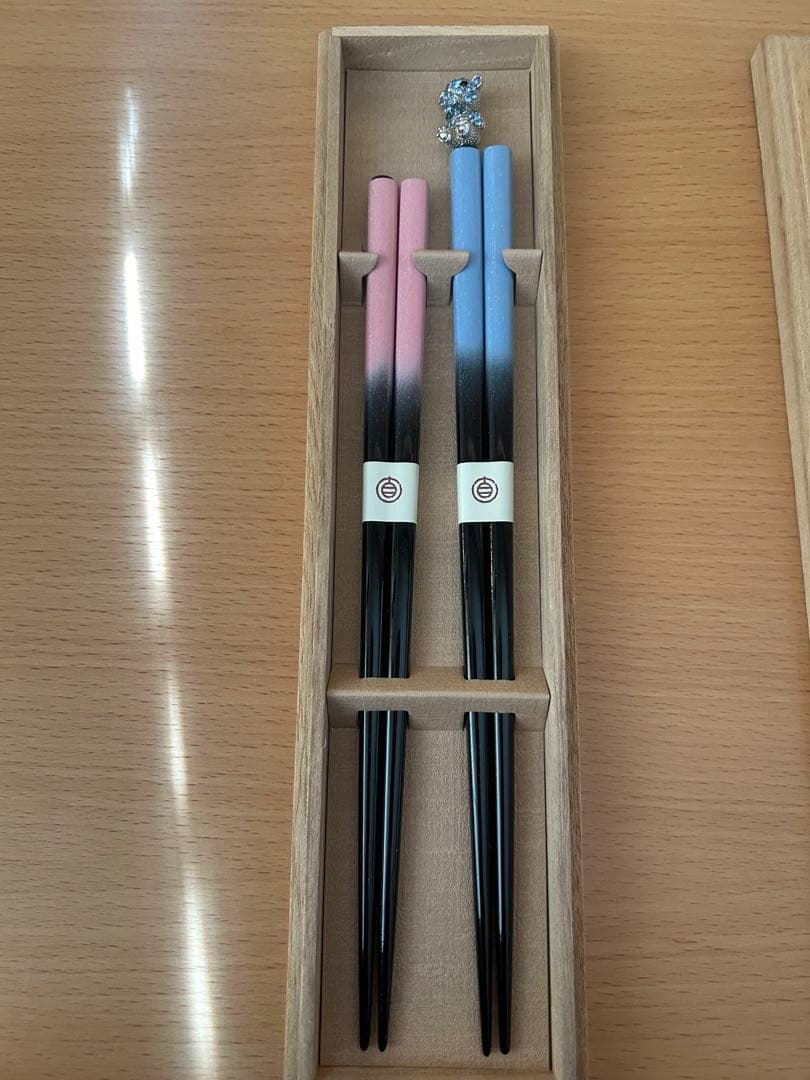 銀座　夏野　箸　夫婦箸ペア　ピアス　くま　ピンク　水色　漆器　ビジュー