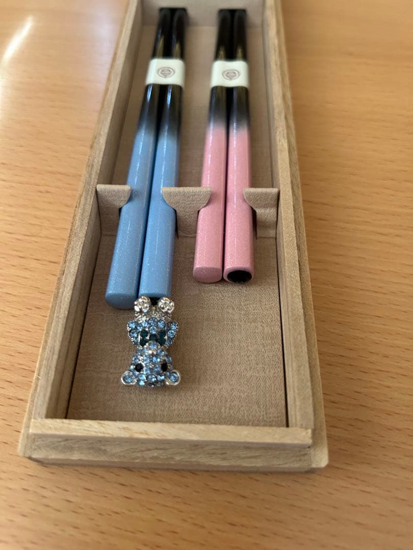 銀座　夏野　箸　夫婦箸ペア　ピアス　くま　ピンク　水色　漆器　ビジュー