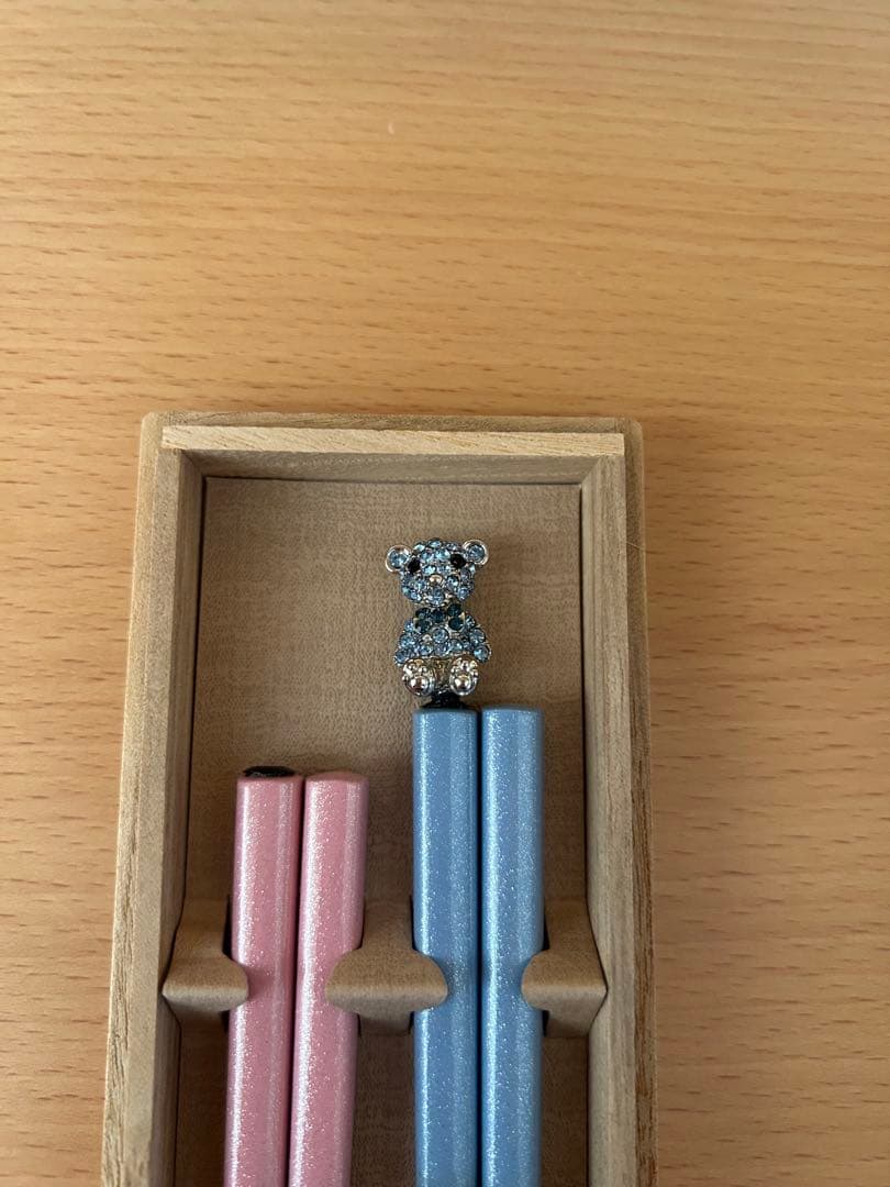 銀座　夏野　箸　夫婦箸ペア　ピアス　くま　ピンク　水色　漆器　ビジュー