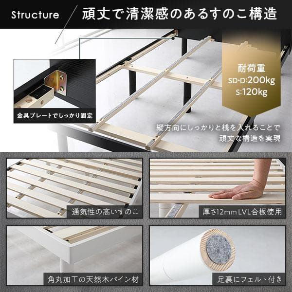 ベッド ホワイト シングル ベッドフレームのみ ds-2378766