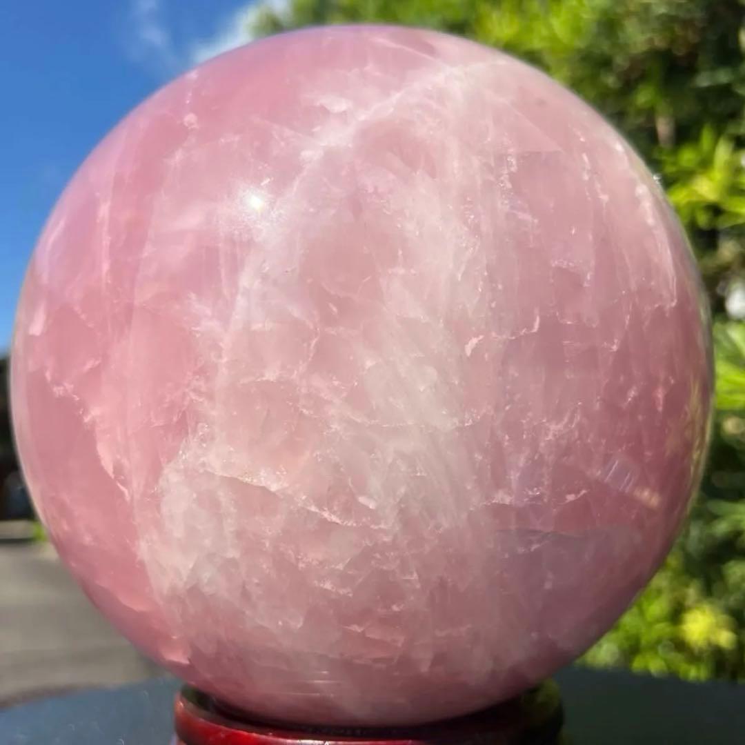 ☆超極大 ピンクスフィア☆特別出品☆優美☆虹入り ローズクォーツ 丸玉 天然石