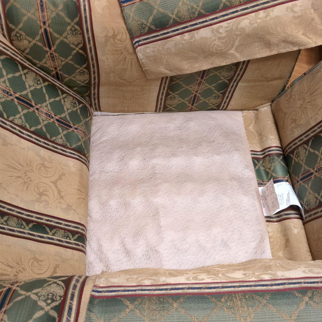 クラシックデザイン アームチェア 緑とベージュのストライプ