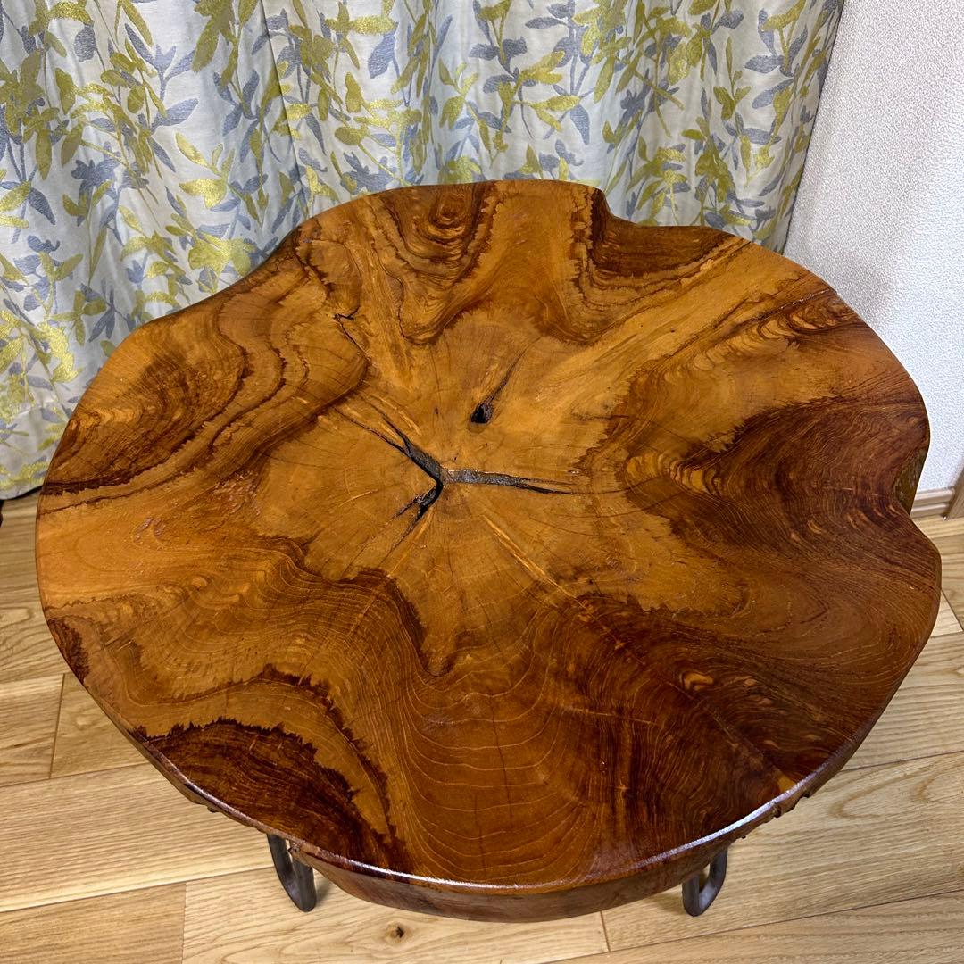 切り株　輪切り　ローテーブル　木目天板　アイアン脚　おしゃれ