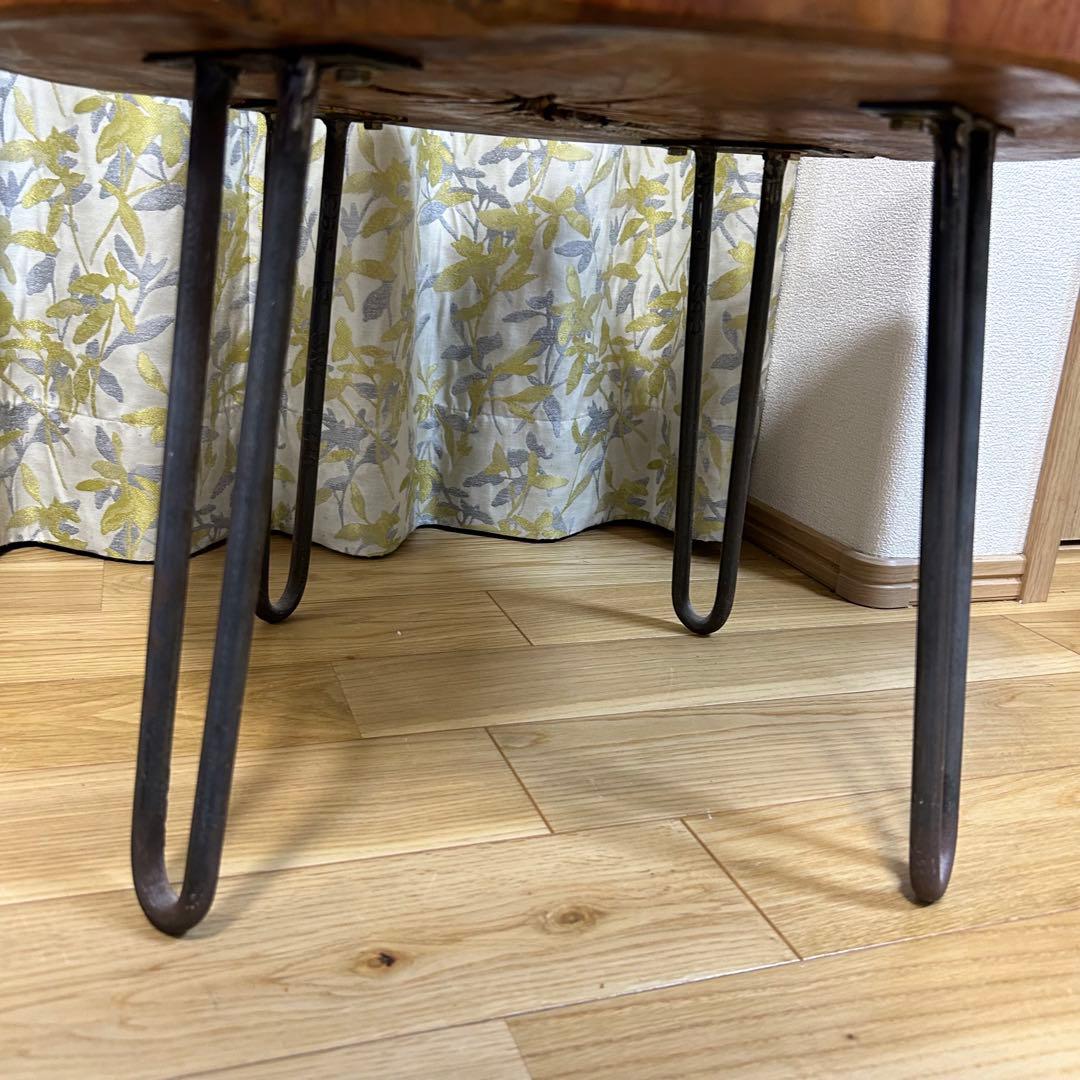 切り株　輪切り　ローテーブル　木目天板　アイアン脚　おしゃれ