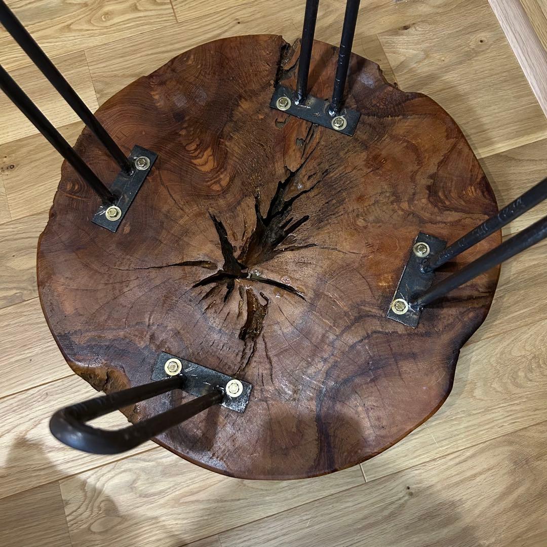 切り株　輪切り　ローテーブル　木目天板　アイアン脚　おしゃれ