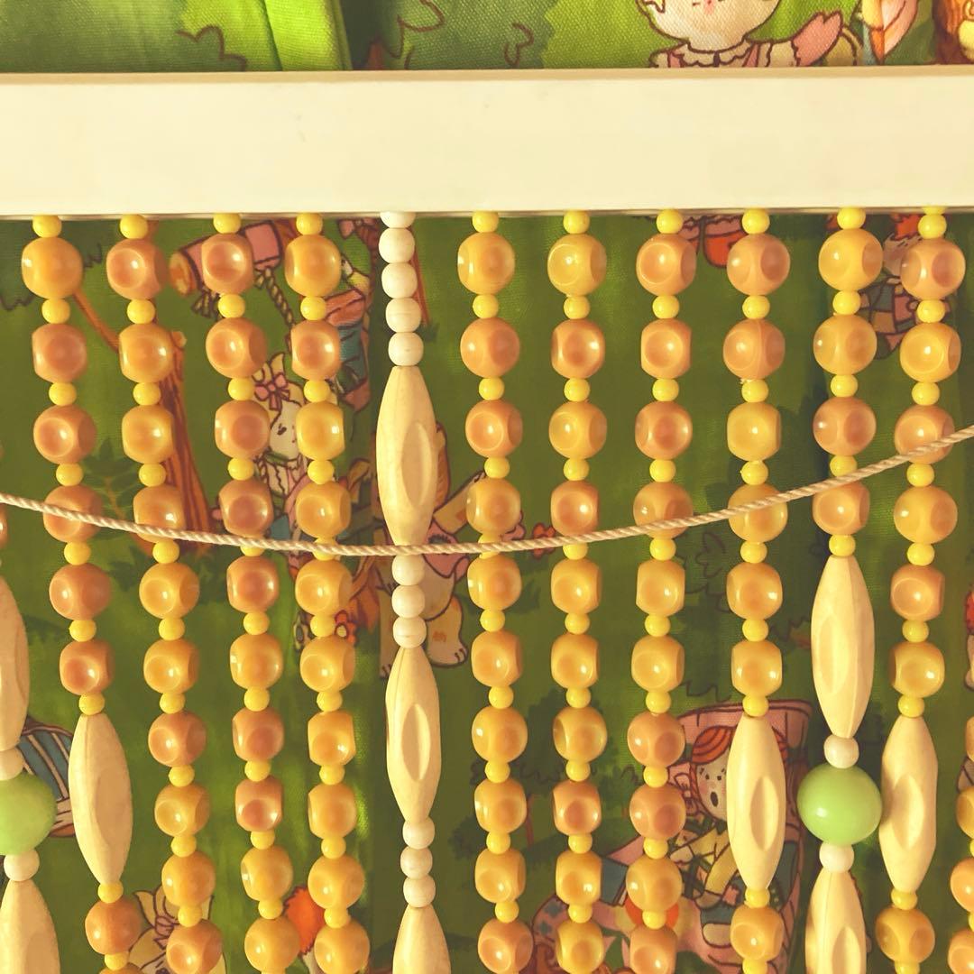 昭和レトロ ビーズのれん 黄色 緑色 当時物 レトロポップ 玉暖簾 珠