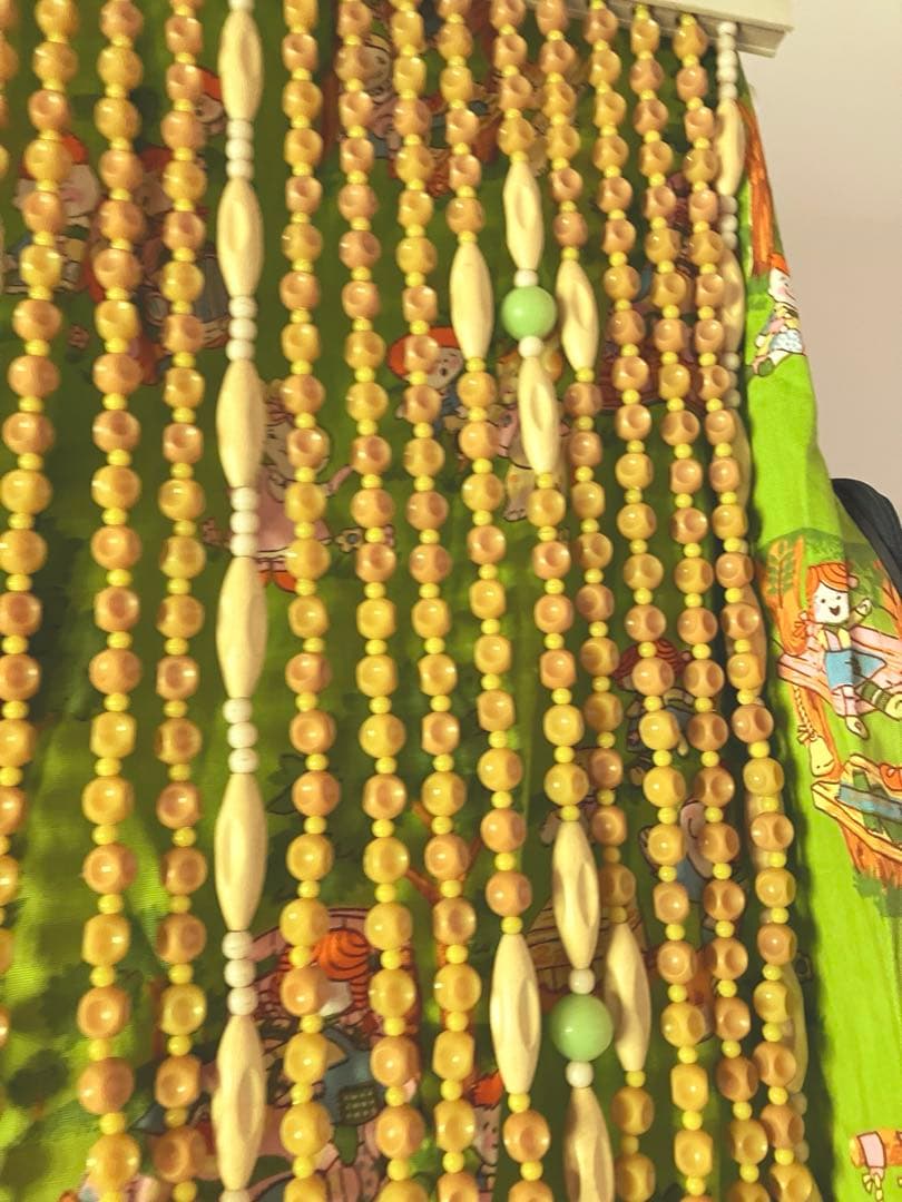 昭和レトロ ビーズのれん 黄色 緑色 当時物 レトロポップ 玉暖簾 珠
