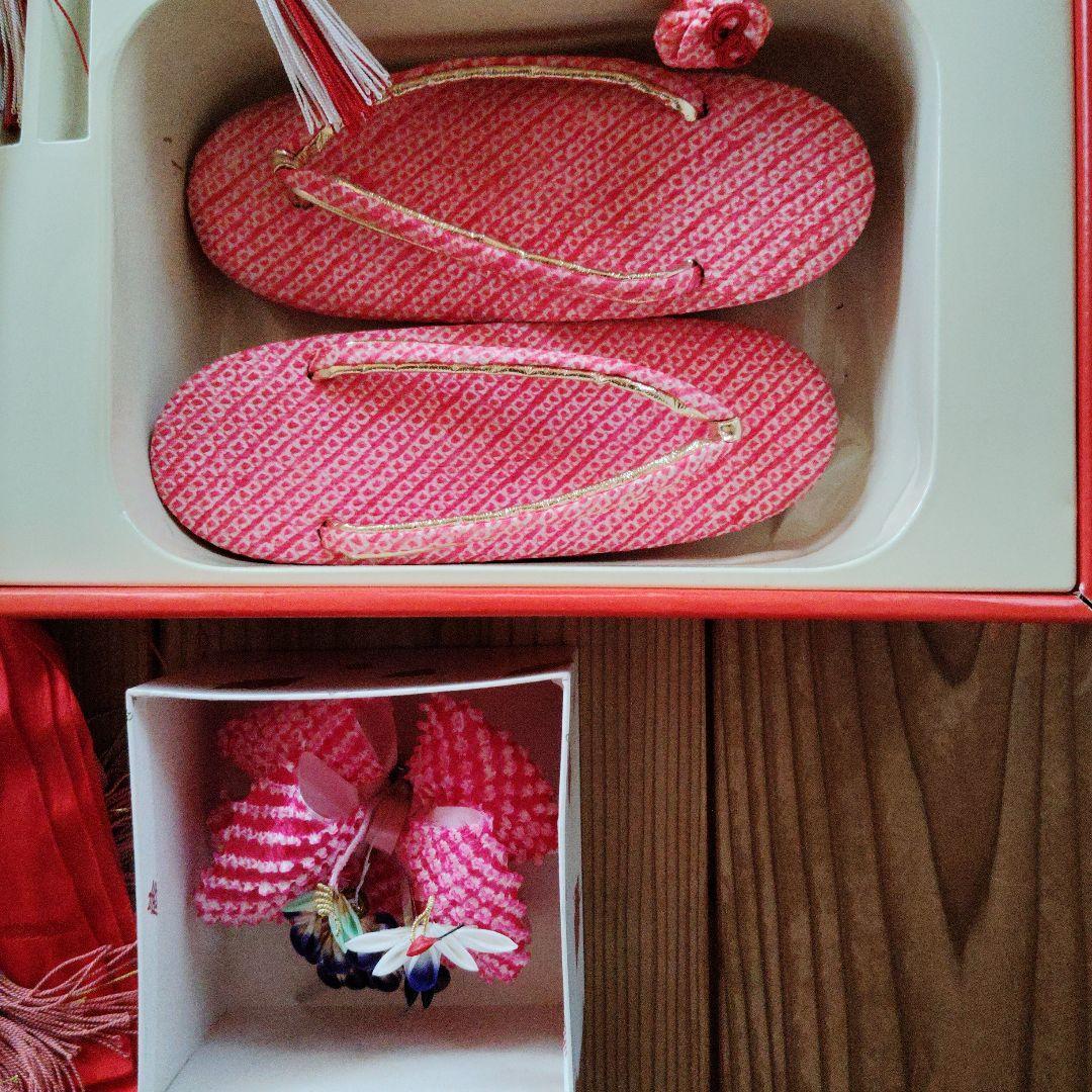 七五三 （七歳用）着物小物セット 赤とピンク（正絹）