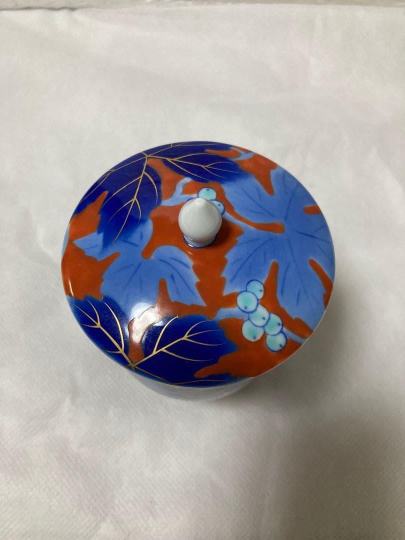 深川製磁　牡丹外赤　湯呑み