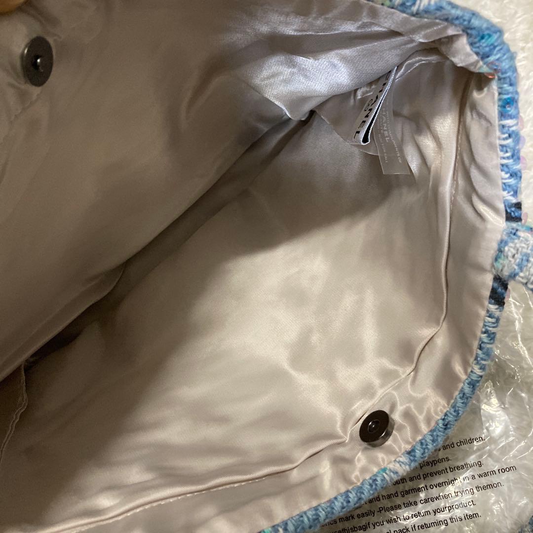 CHANEL ツイードトートバッグ　スパンコール　水色