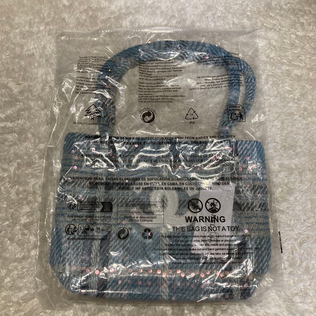 CHANEL ツイードトートバッグ　スパンコール　水色
