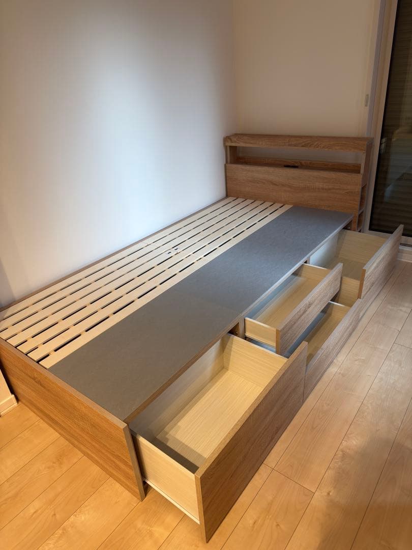 宮付きチェストシングルベッド ナチュラルカラー ニトリ