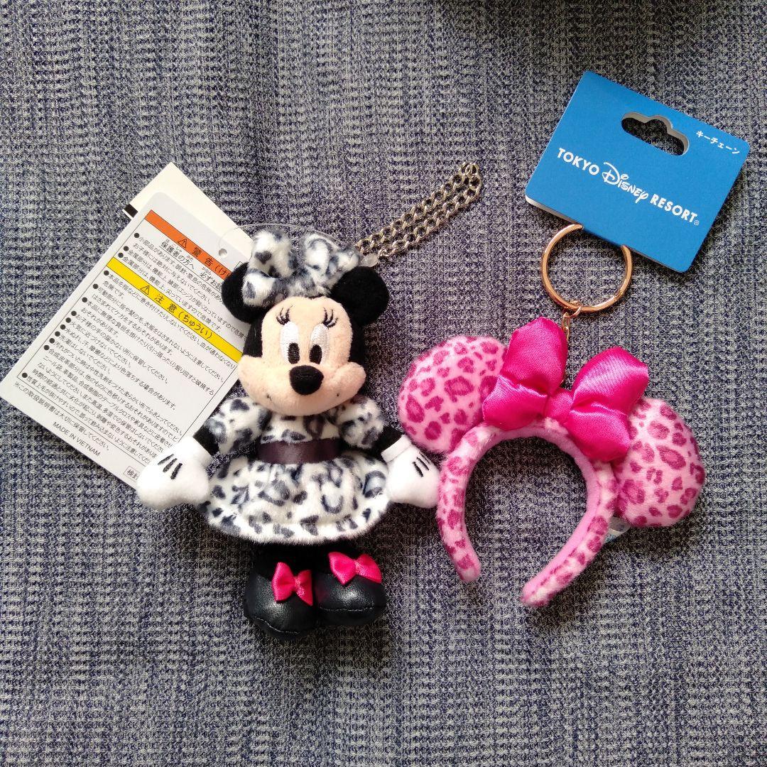 ヒョウ柄ミニー ポーチ＆ぬいぐるみチャーム＆カチューシャキー