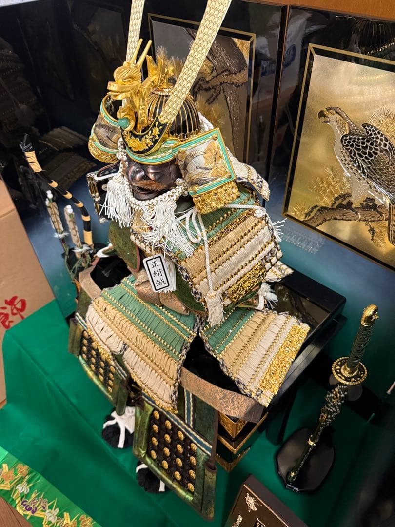 五月人形 兜 鎧 斑鳩の里 皇宸 正絹 木彫竜 彫金説明書有 美品