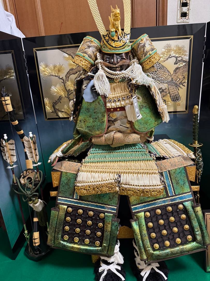 五月人形 兜 鎧 斑鳩の里 皇宸 正絹 木彫竜 彫金説明書有 美品