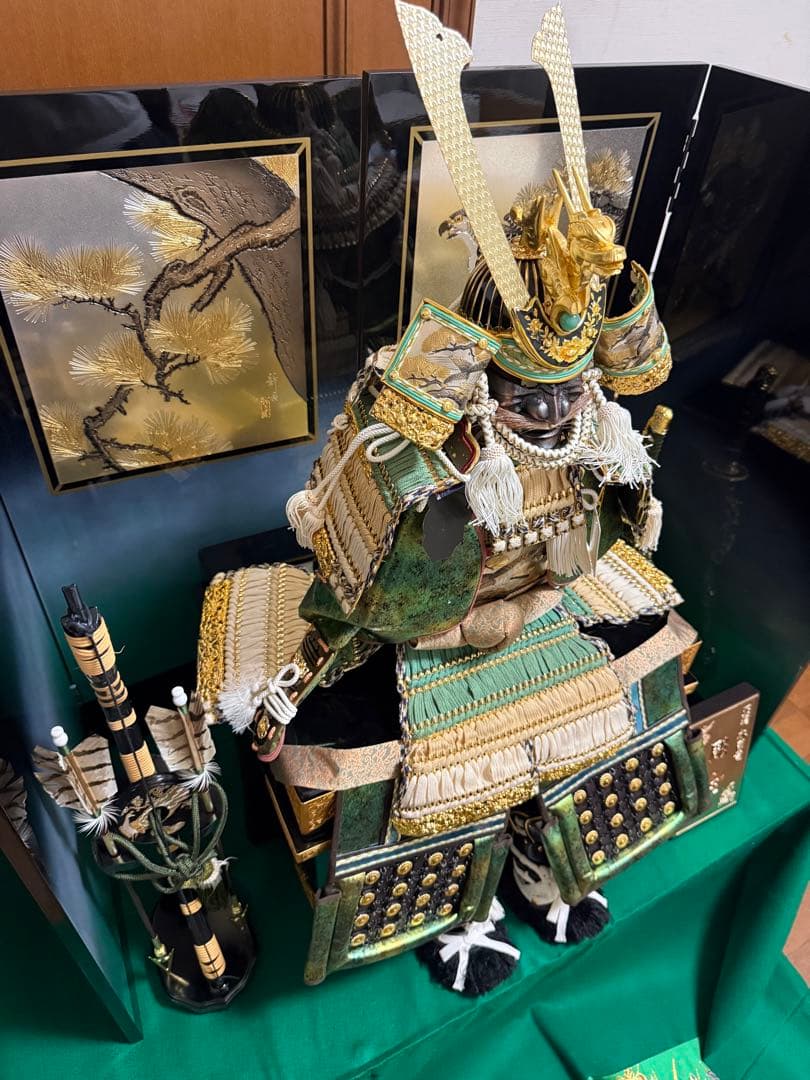 五月人形 兜 鎧 斑鳩の里 皇宸 正絹 木彫竜 彫金説明書有 美品