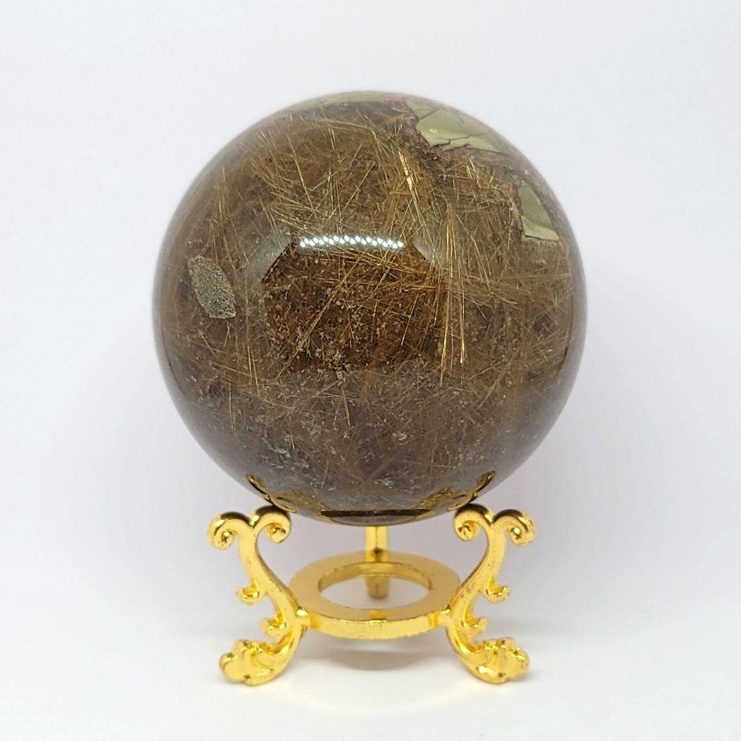 ☆天然石☆ゴールドルチルクォーツ ガーデン共生 スフィア　丸玉