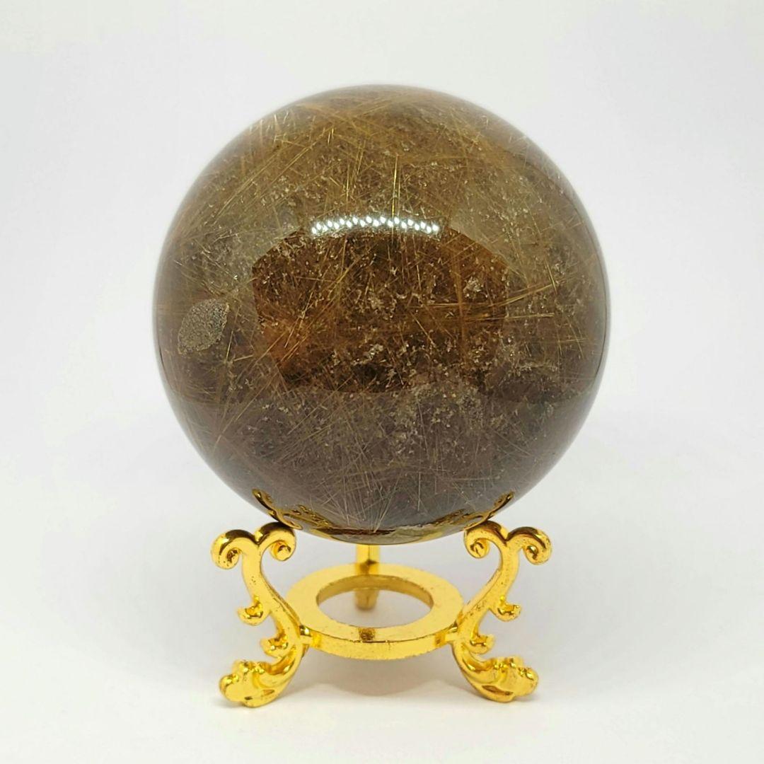 ☆天然石☆ゴールドルチルクォーツ ガーデン共生 スフィア　丸玉