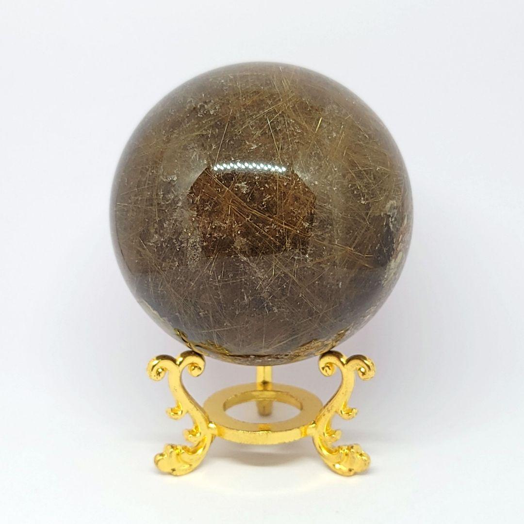 ☆天然石☆ゴールドルチルクォーツ ガーデン共生 スフィア　丸玉