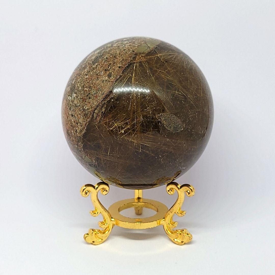 ☆天然石☆ゴールドルチルクォーツ ガーデン共生 スフィア　丸玉