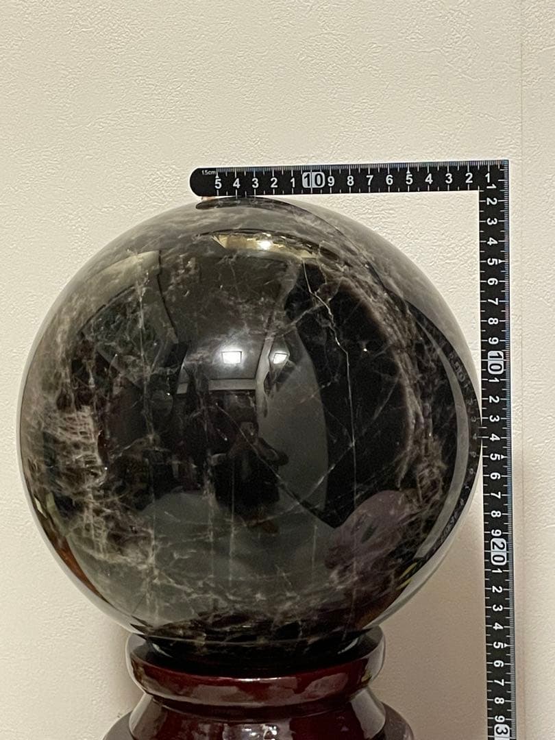 ✨【1点限り】✨モリオン丸玉　黒水晶　20.3kg 255mm 台座付き