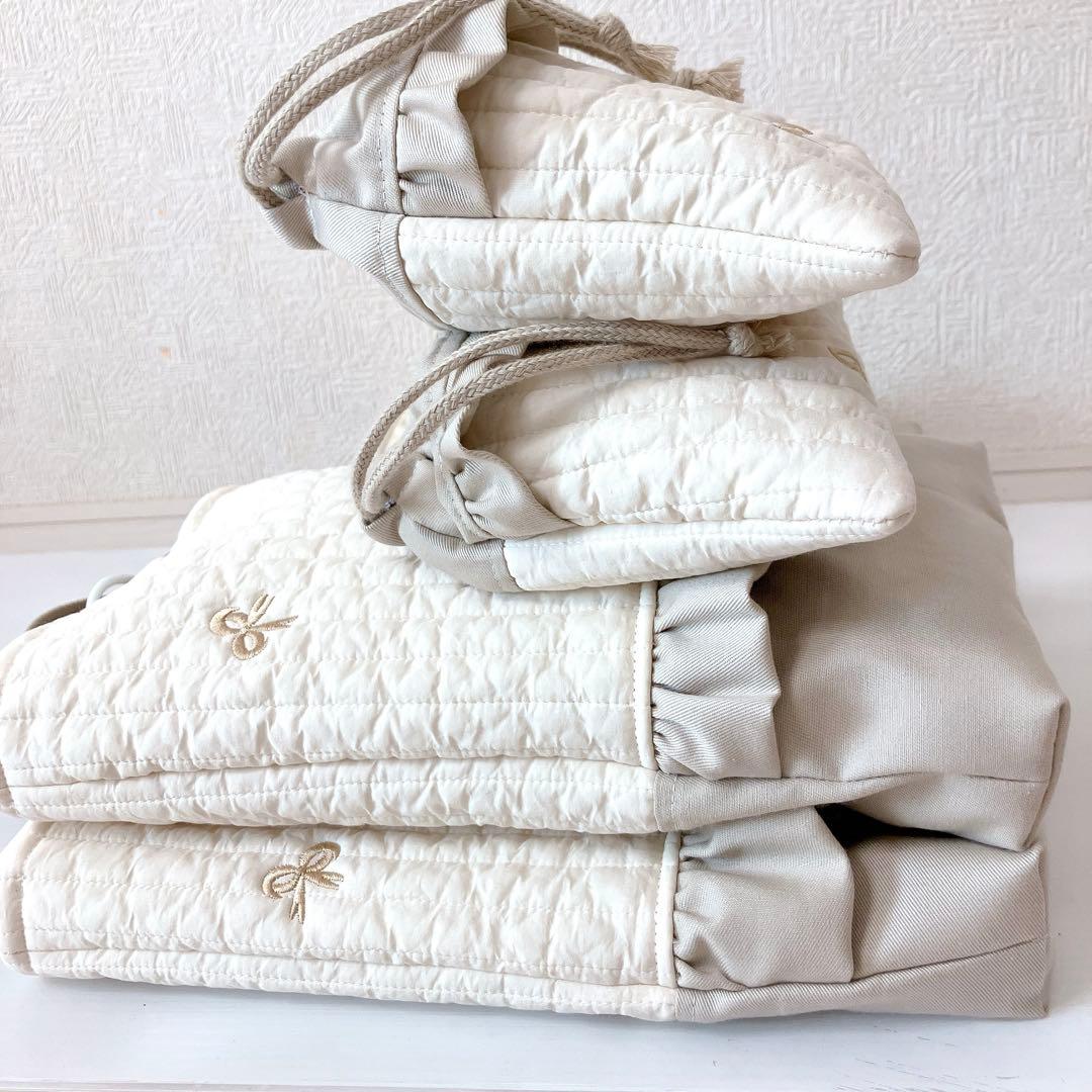 レッスンバッグ 上履き入れ コップ袋✖️2 ヌビ リボン刺繍