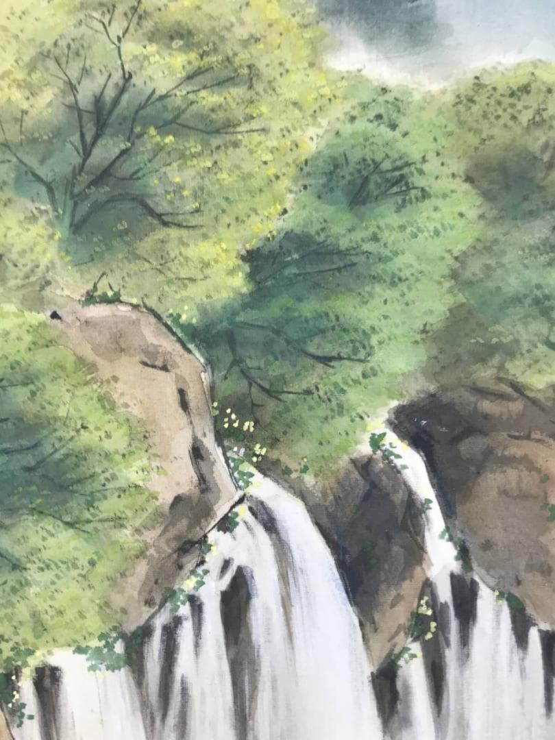 真作/堀江春斎/富士に白糸滝図/富士山図/滝/富岳図/掛軸/名家伝来AE