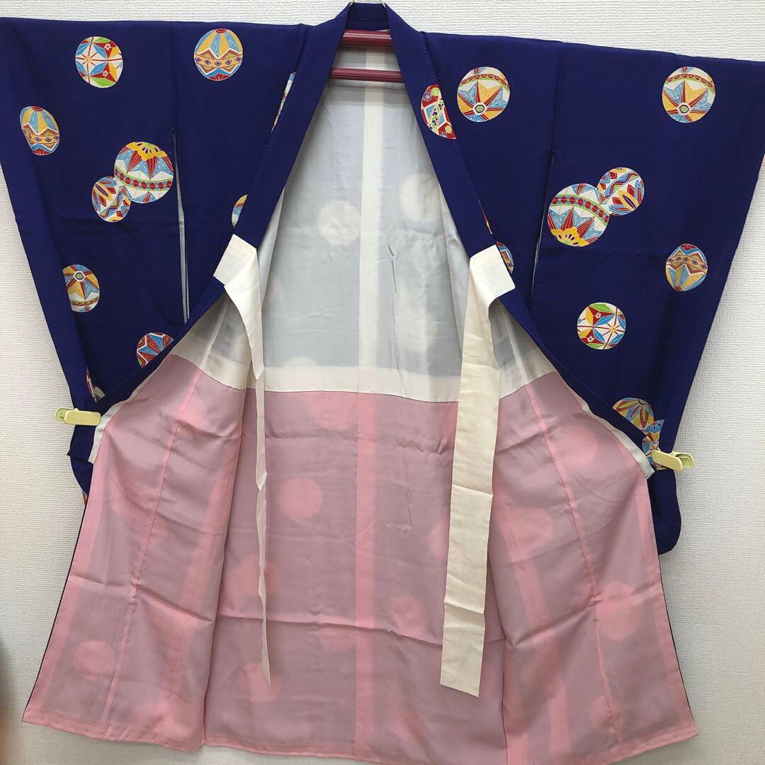 正絹　着物　七五三　7歳　女の子　四つ身　手毬　子供